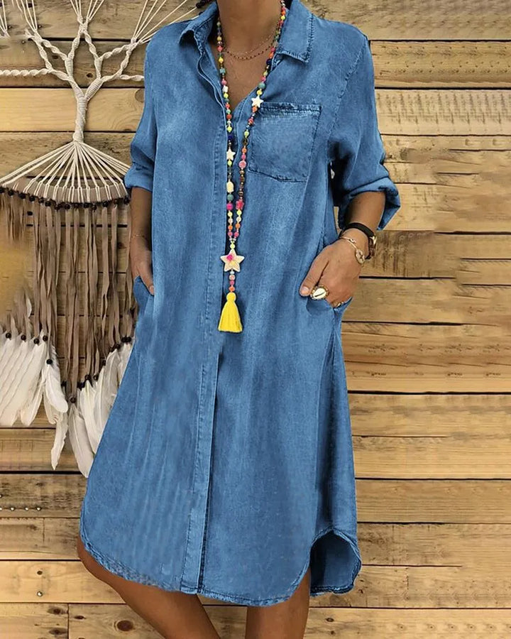 Women’s Comfortable Loose-Fit Denim Shirt Dress