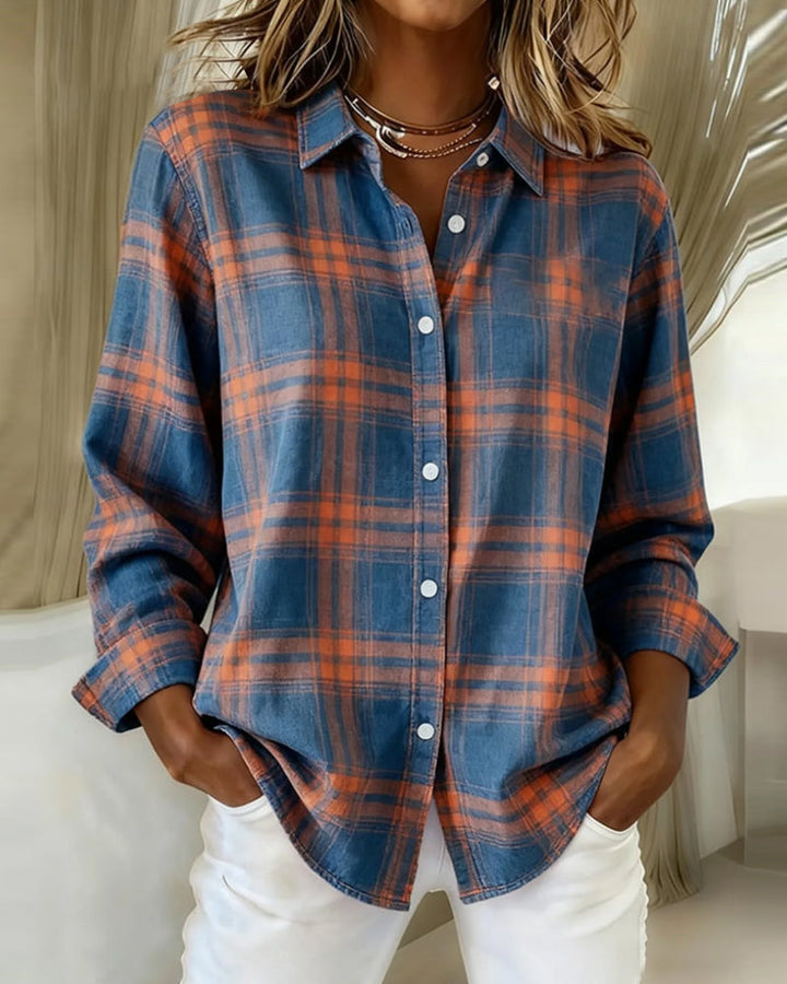 Women’s Soft Cotton Plaid Button-Down Shirt