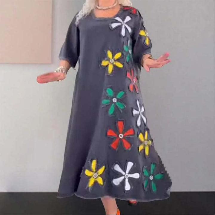 Atmungsaktives Damen-Midikleid aus Denim mit Blumenmuster