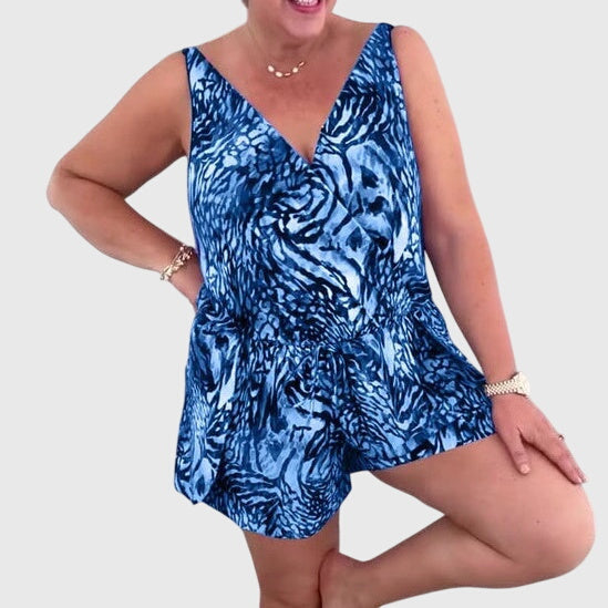 Combishort de bain col V avec maillot de bain intégré pour femme