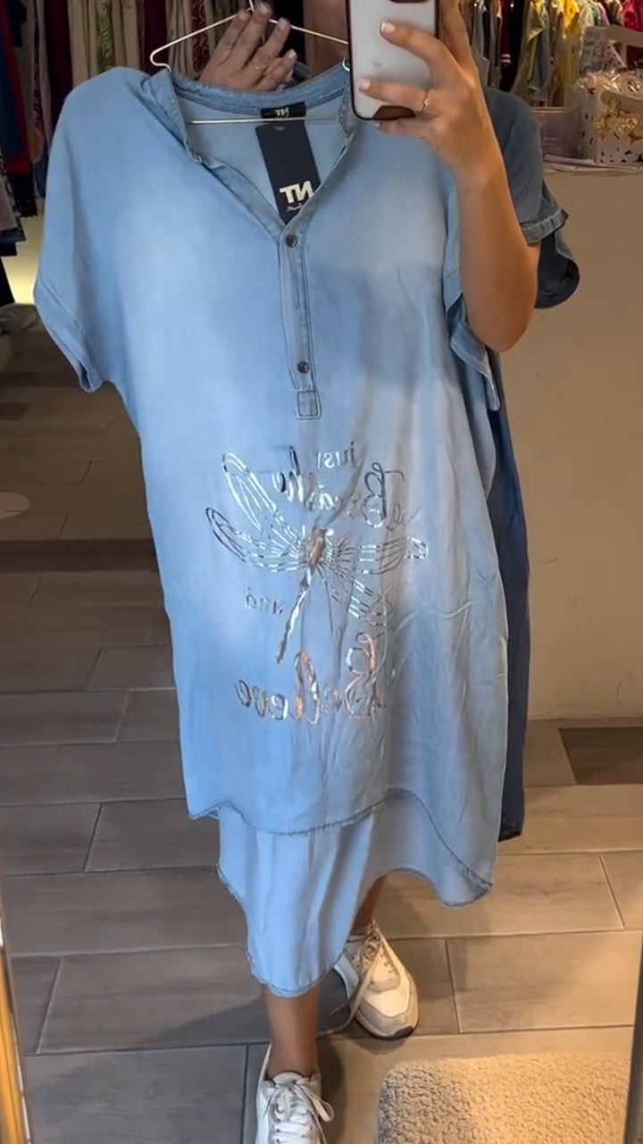 Women’s Comfortable V-Neck Denim Midi Dress