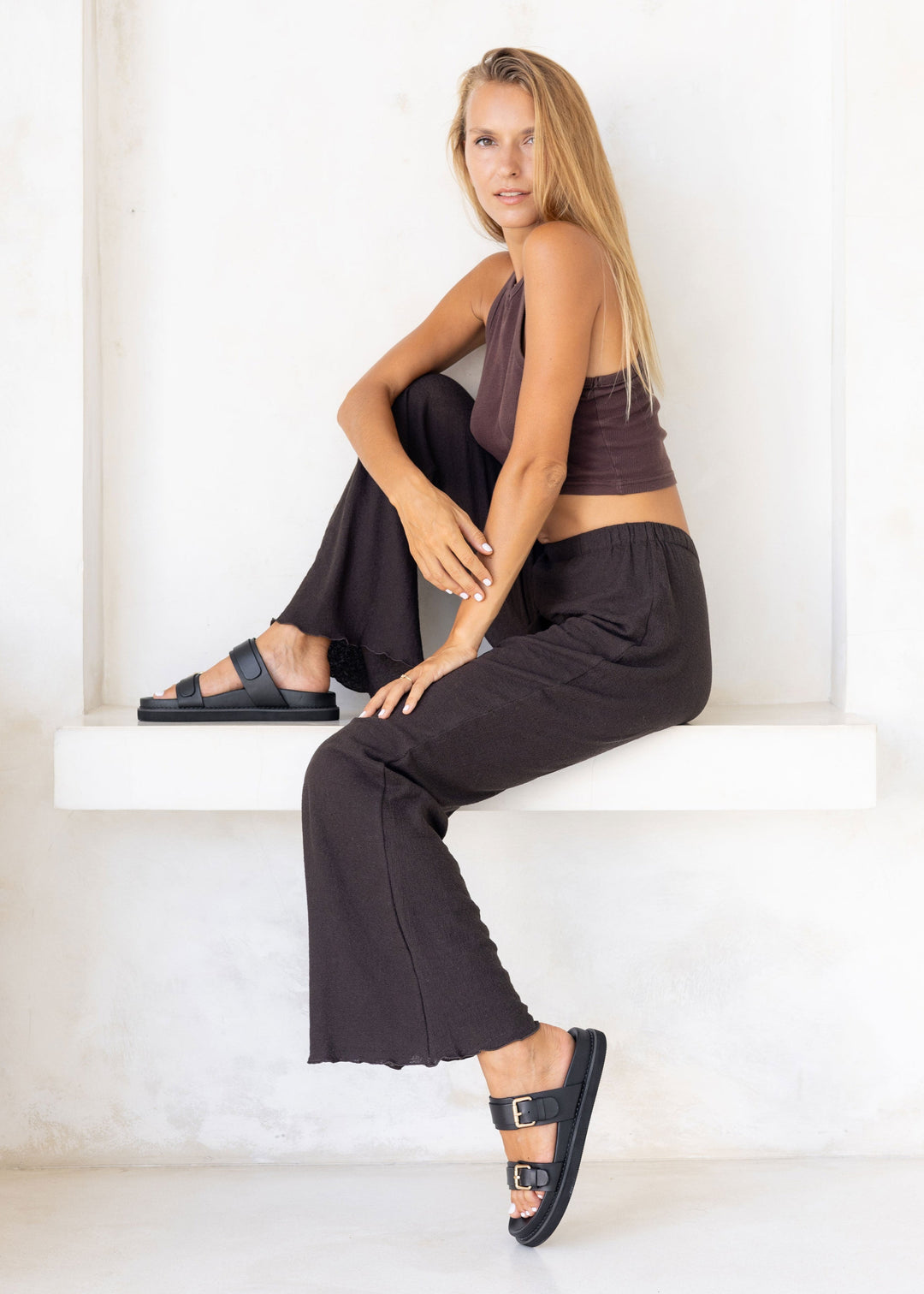 Women Handcrafted Sandal Black Leather | Cushioned Footbed