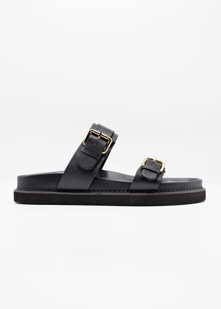 Women Handcrafted Sandal Black Leather | Cushioned Footbed