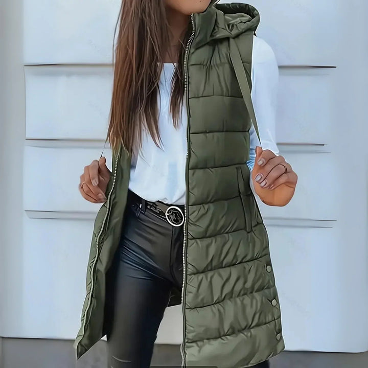 Quilted Longline hettevest for kvinner med glidelås