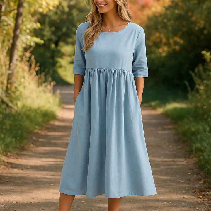 Lyhythihainen rento kesämekko naisille | Laskostettu, kevyt, hengittävä