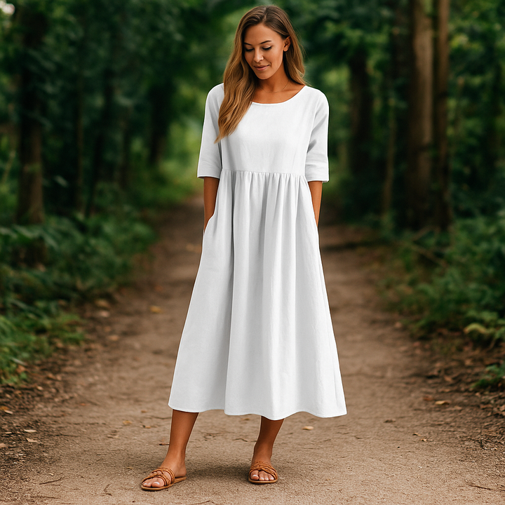 Lyhythihainen rento kesämekko naisille | Laskostettu, kevyt, hengittävä