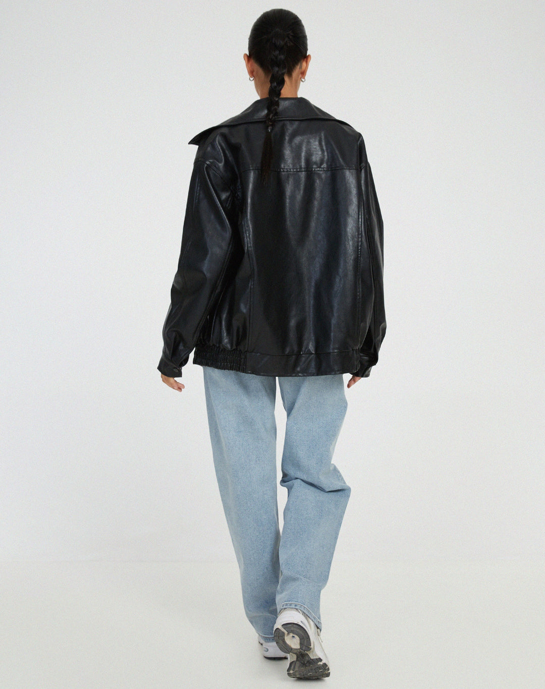 Relaxed Fit Oversized Faux Leather Zip Jacket