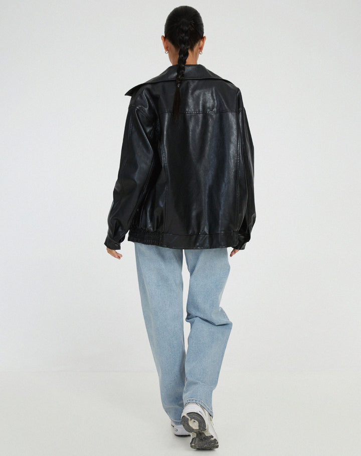 Relaxed Fit Oversized Faux Leather Zip Jacket