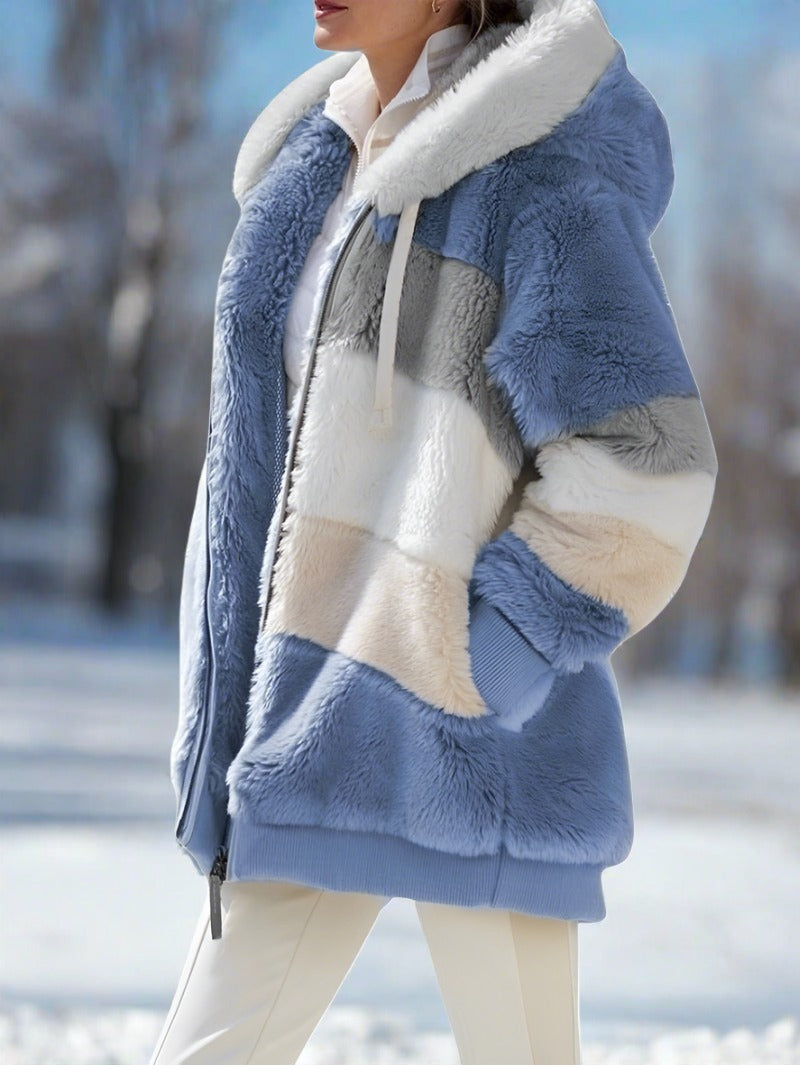 Naisten mukava fleece-hupullinen takki kylmälle säälle