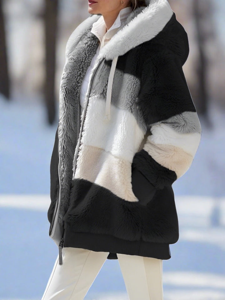 Naisten mukava fleece-hupullinen takki kylmälle säälle