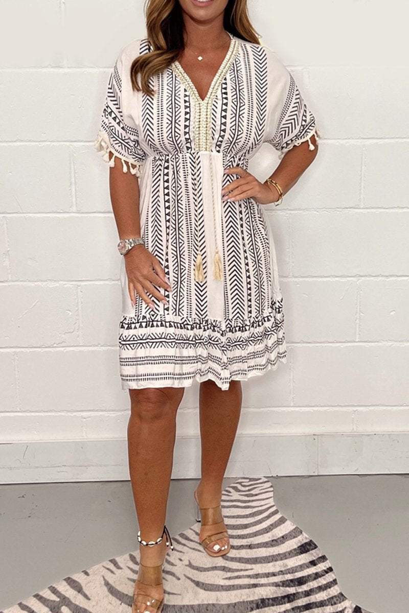 Bohemian Lightweight V-Neck for Women Midi Dress for Summer