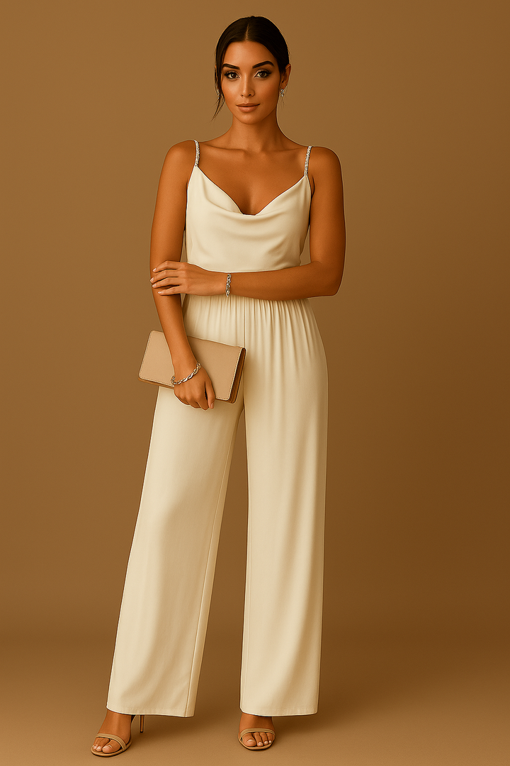Chic Women's Wide-Leg Polyester Autumn Jumpsuit for Weddings and Celebrations
