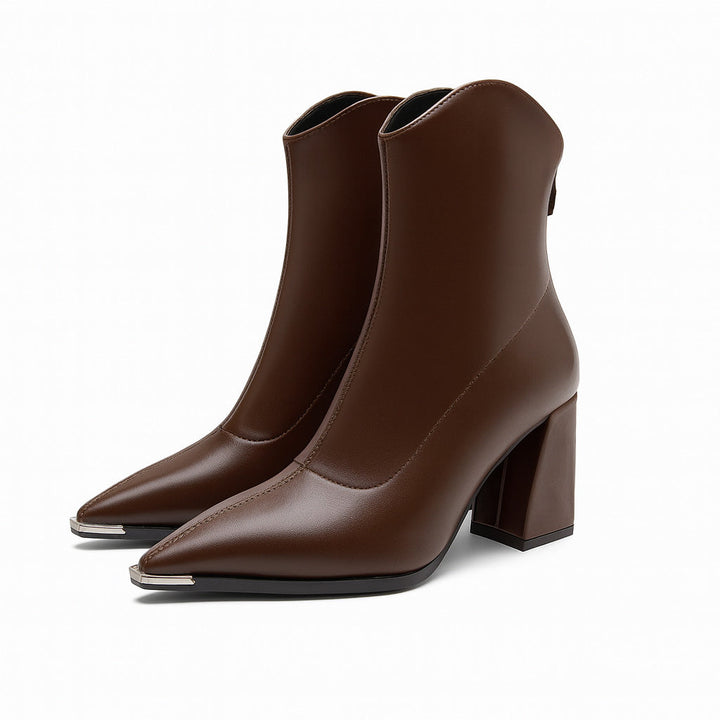 Dunkelbraune Chelsea-Boots aus Kunstleder für Damen mit Chromspitze