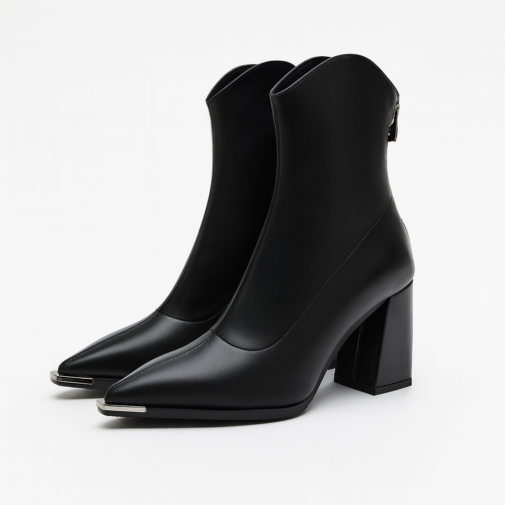 Dunkelbraune Chelsea-Boots aus Kunstleder für Damen mit Chromspitze