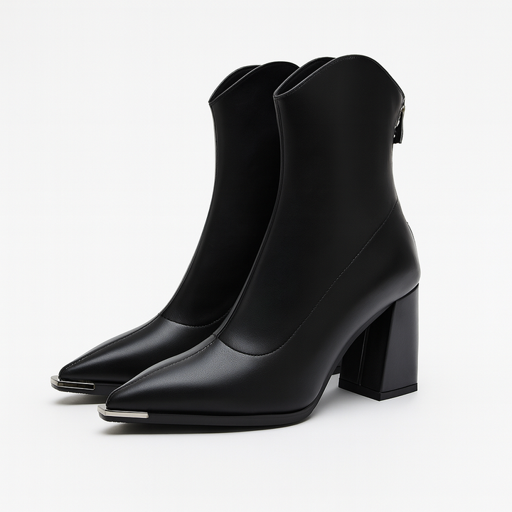 Dunkelbraune Chelsea-Boots aus Kunstleder für Damen mit Chromspitze