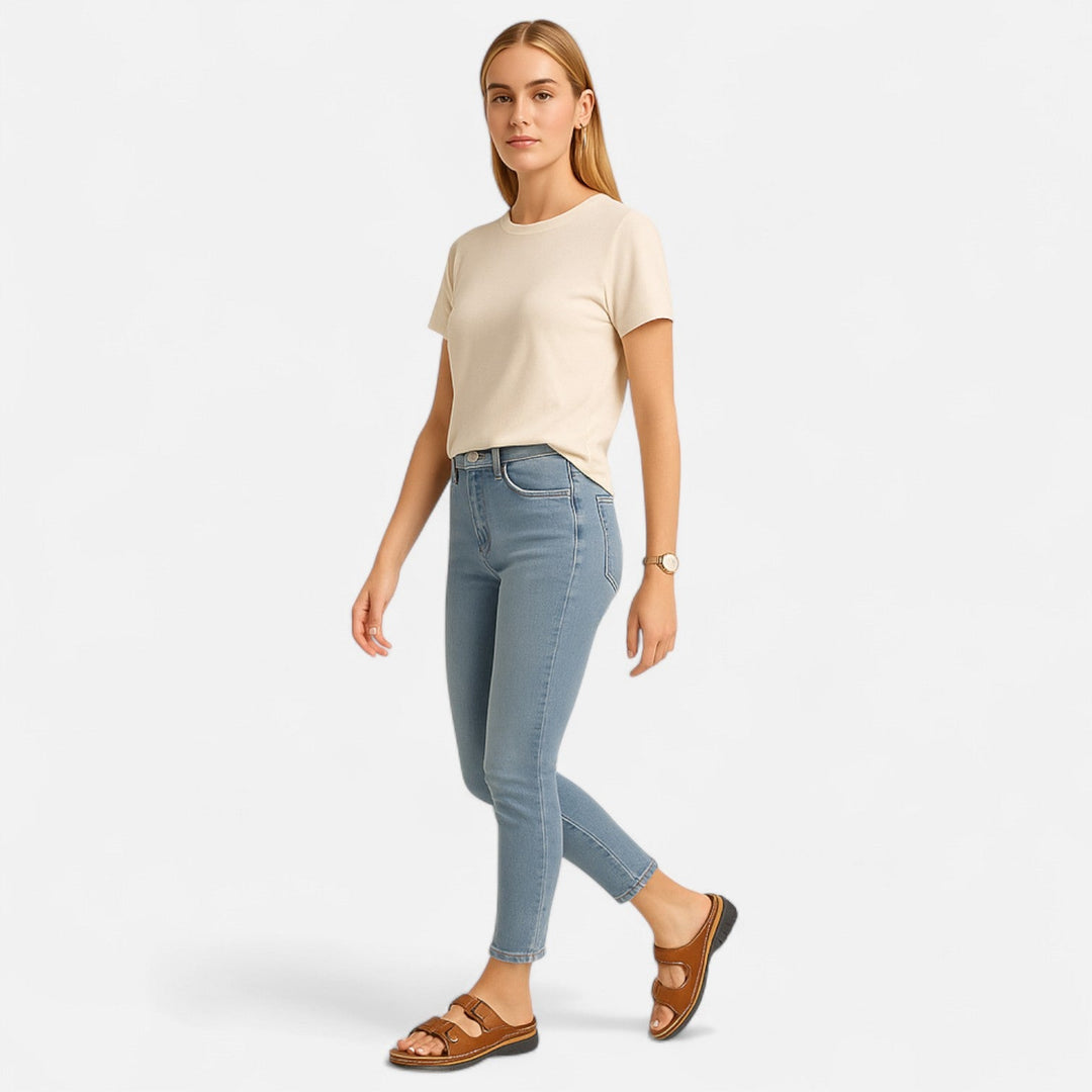 Damesandaler i polstret læder