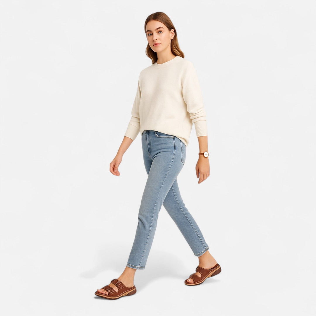 Damesandaler i polstret læder