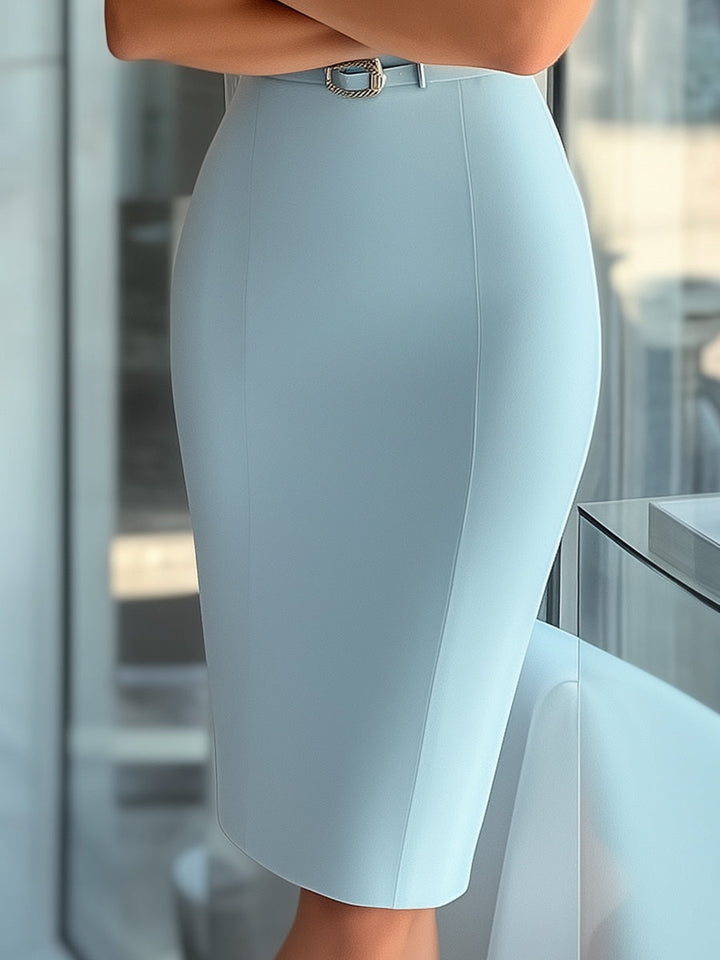 Women’s Asymmetrical Dress Sky Blue with Belt