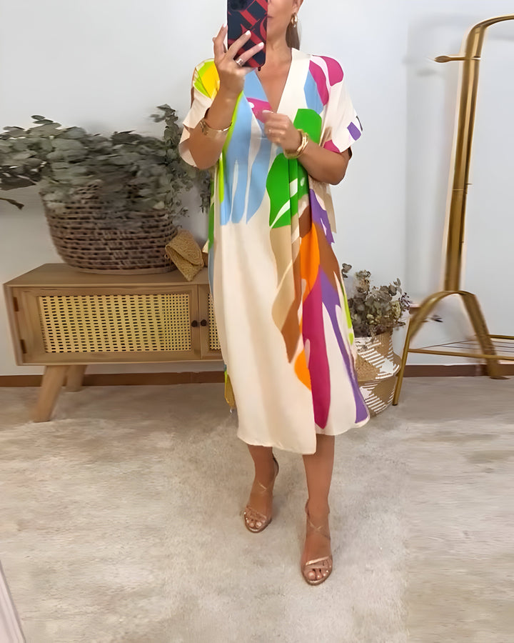 Women's Breathable Midi Dress with Leaf Print