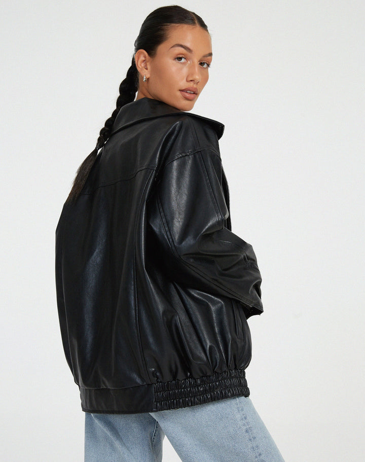 Relaxed Fit Oversized Faux Leather Zip Jacket