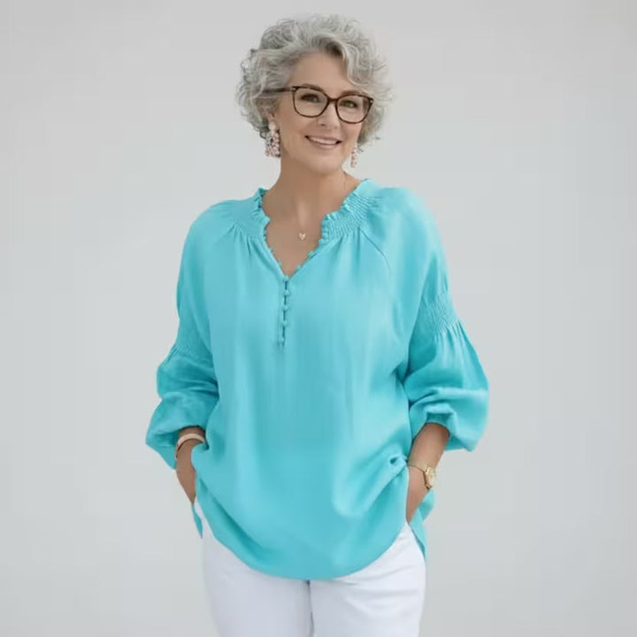 Relaxed Blouse Women's Polyester Smocked Lightweight Flowy Top