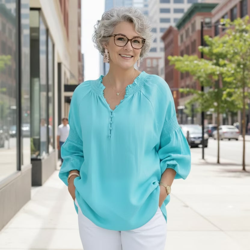 Relaxed Blouse Women's Polyester Smocked Lightweight Flowy Top