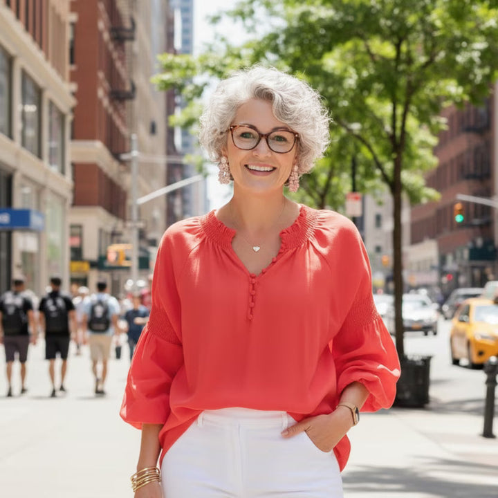 Relaxed Blouse Women's Polyester Smocked Lightweight Flowy Top