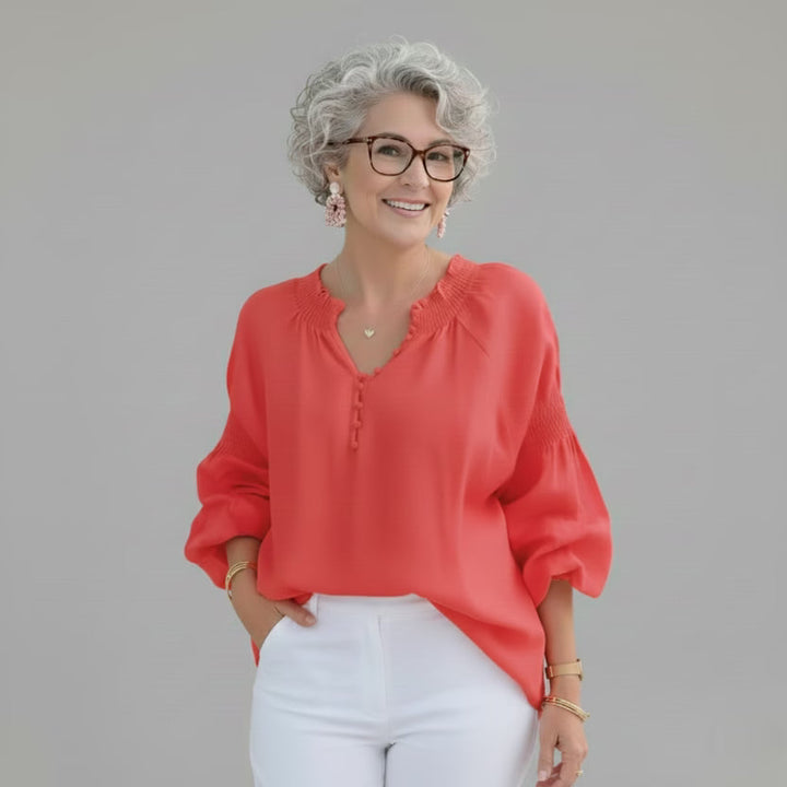 Relaxed Blouse Women's Polyester Smocked Lightweight Flowy Top