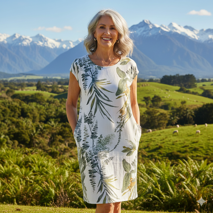 Canvas Charm Midi Dress Women Breathable Fabric Lightweight Relaxed Fit Short Sleeve