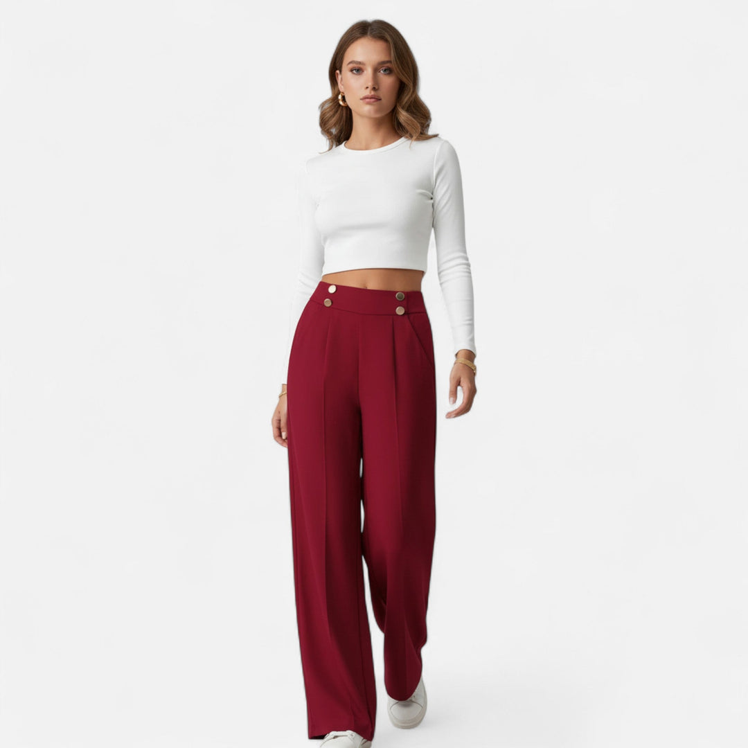 Lifestyle High Waist Wide Leg Pants Women Polyester Blend Button-Detail Refined Silhouette