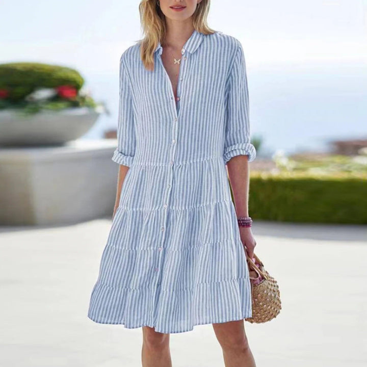 Women Shirt Dress Striped Lightweight
