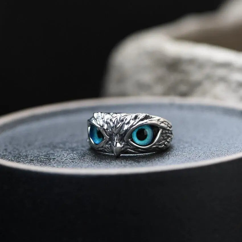 Owl of Good Luck Ring Women's Silver Adjustable with Opal Gemstone