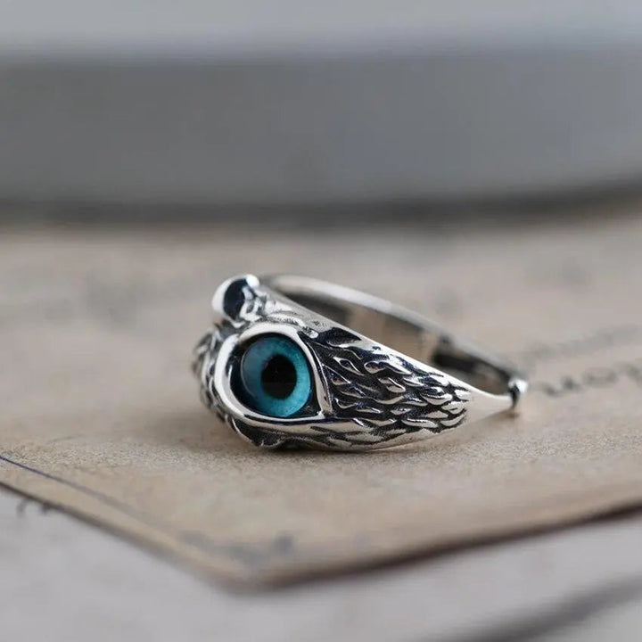 Owl of Good Luck Ring Women's Silver Adjustable with Opal Gemstone