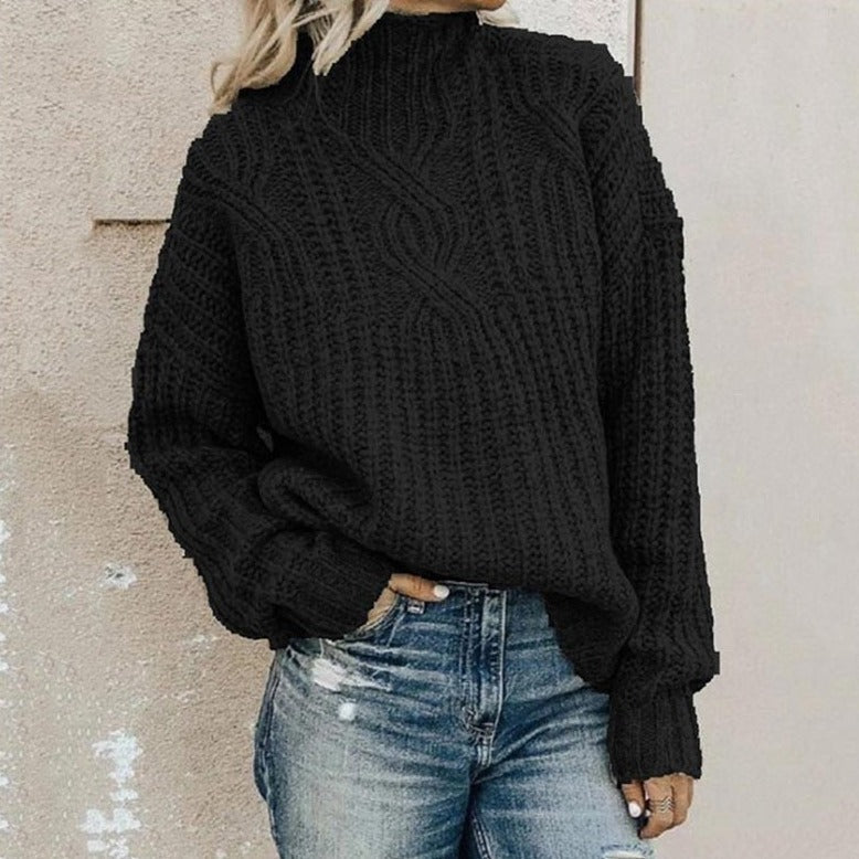 Chunky Ribbed Cable Knit Turtleneck Sweater
