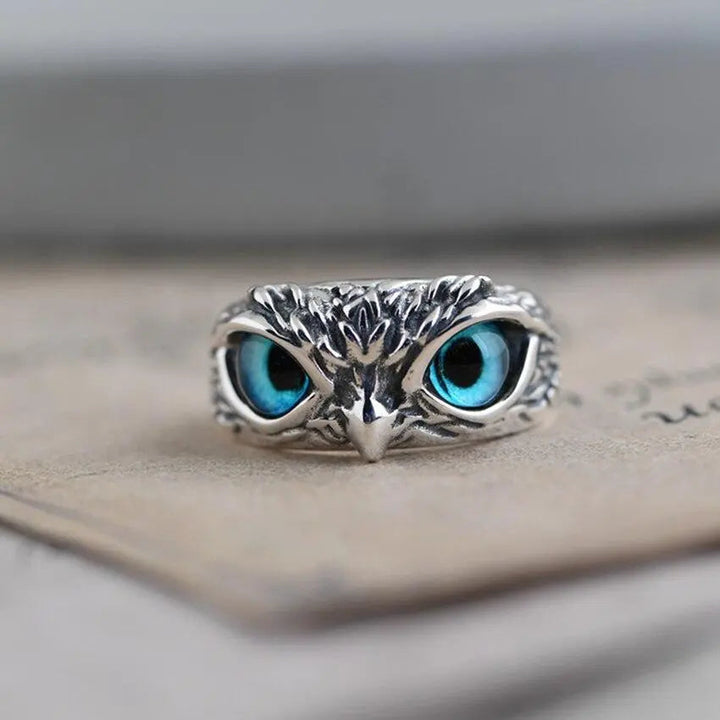 Owl of Good Luck Ring Women's Silver Adjustable with Opal Gemstone