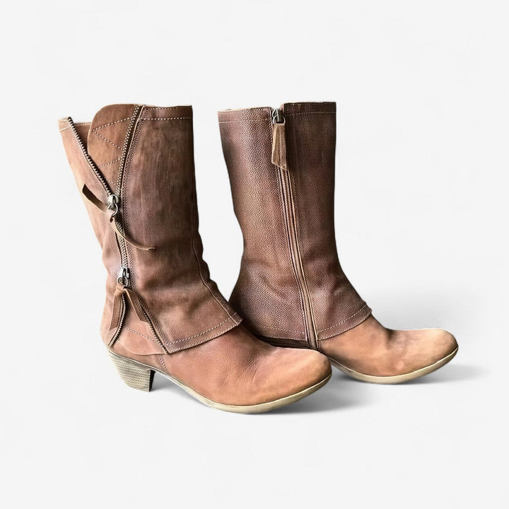 Bottes zippées mi-mollet pour femmes avec talon bas pour plus de confort