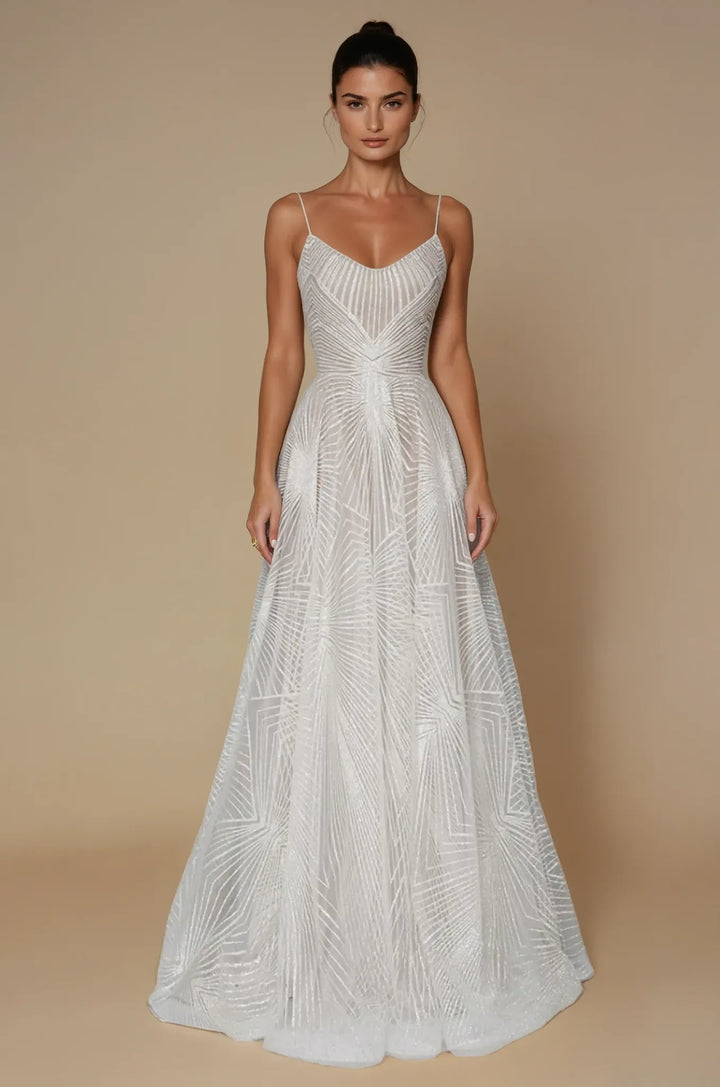 Naisten spagettihihna paljettimella A-linjainen maksimekko