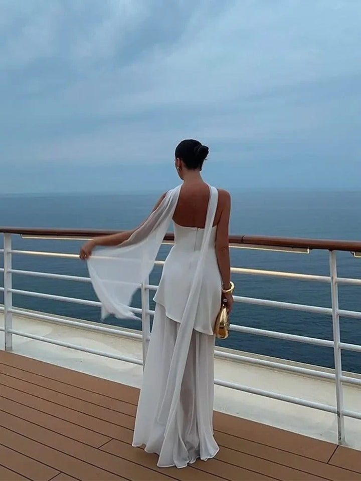 Asymmetrical Strapless Maxi Dress for Women with Side Slit