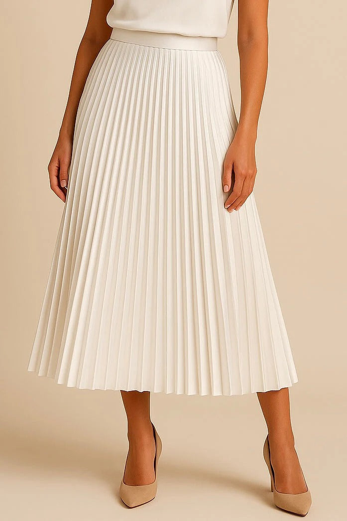 Women’s Satin-Finish High Waist Pleated Midi Skirt