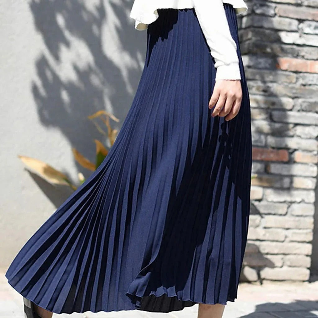 Women’s Satin-Finish High Waist Pleated Midi Skirt