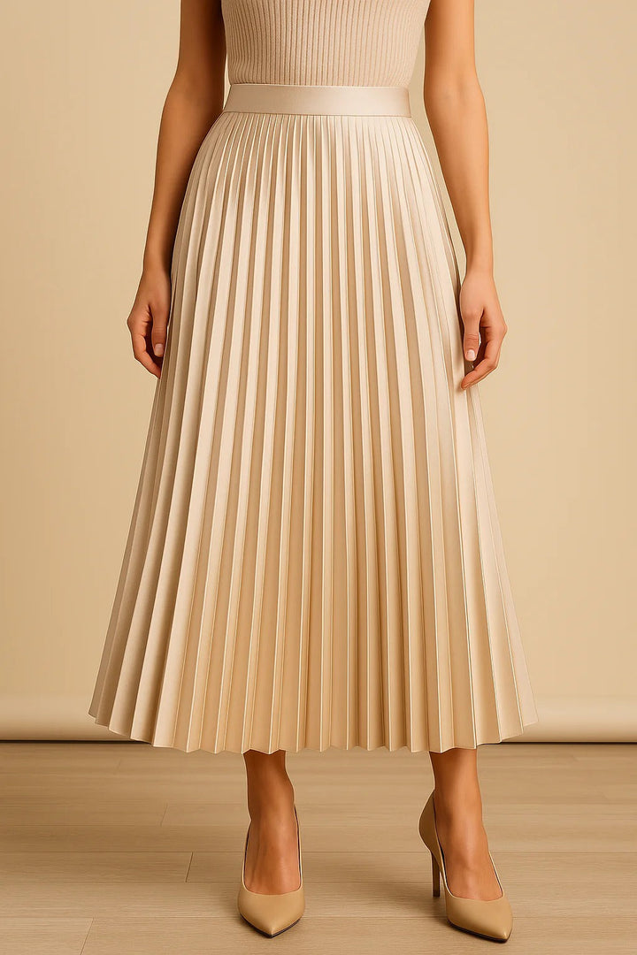 Women’s Satin-Finish High Waist Pleated Midi Skirt