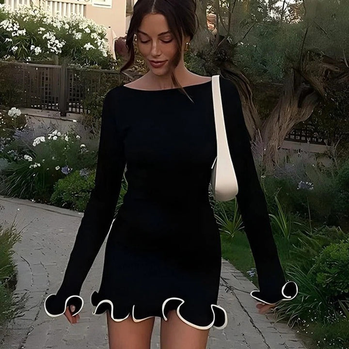 Women’s Long Sleeve Mini Dress with Flowy Ruffle Hem