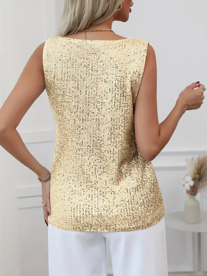 Damski cekinowy top bez rękawów z efektownym dekoltem w kształcie litery V