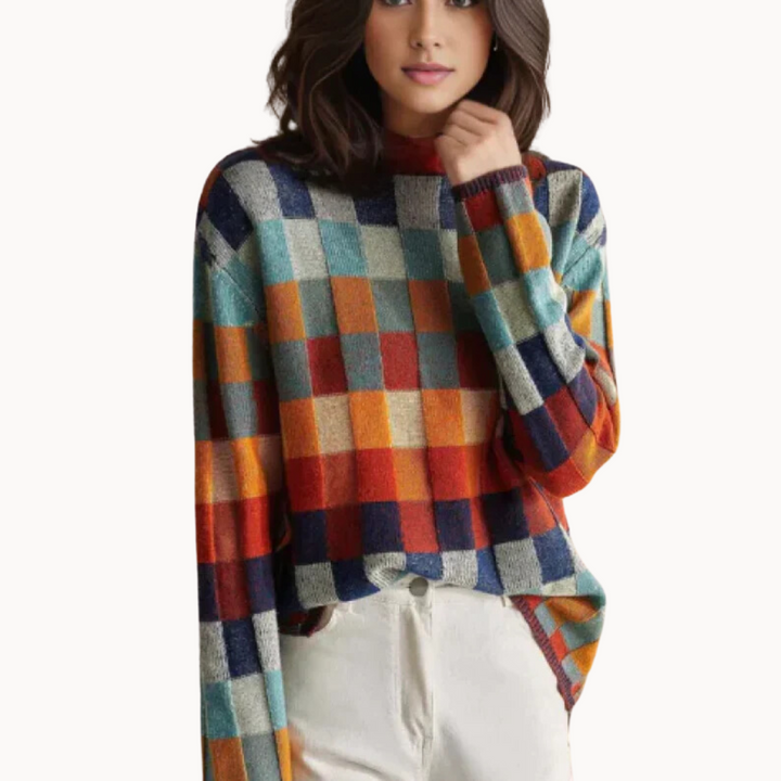 Women's Relaxed Fit Soft Patchwork Sweater