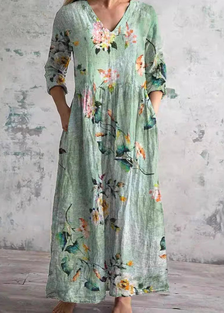 Floral Dress Summer Dress Women Linen Cotton Blend