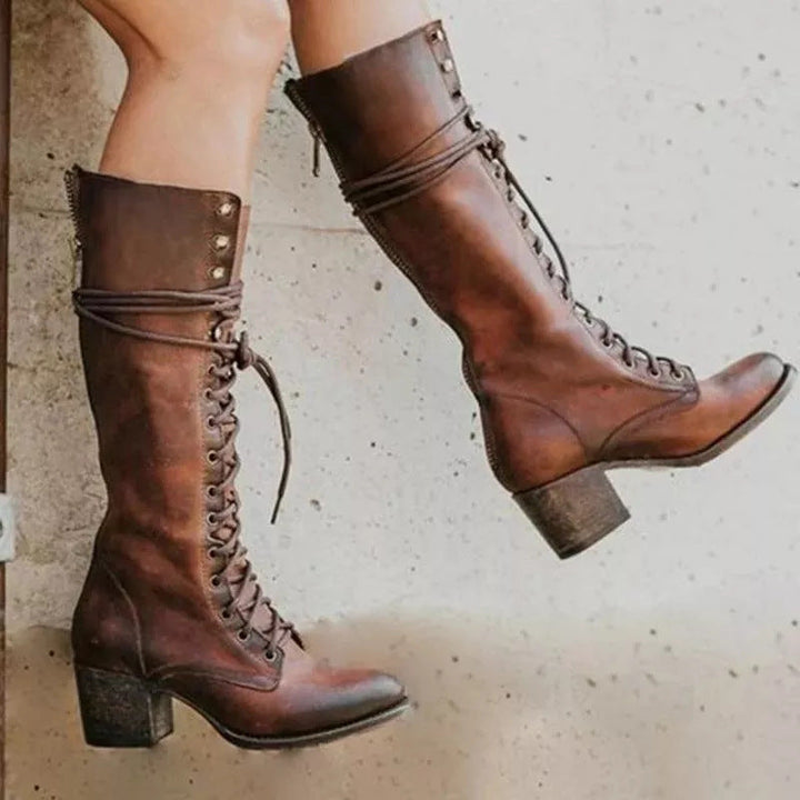 Bottes hautes à lacets et talon bloc pour femmes