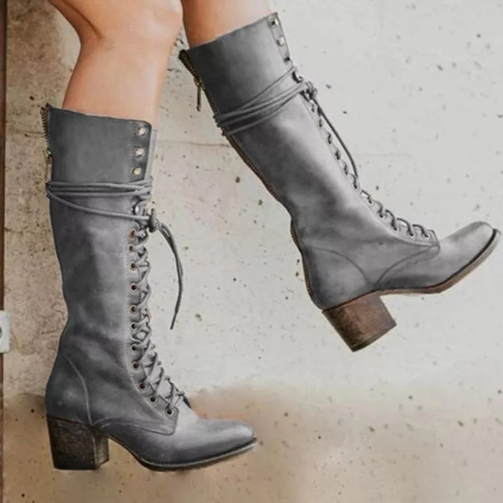 Bottes hautes à lacets et talon bloc pour femmes