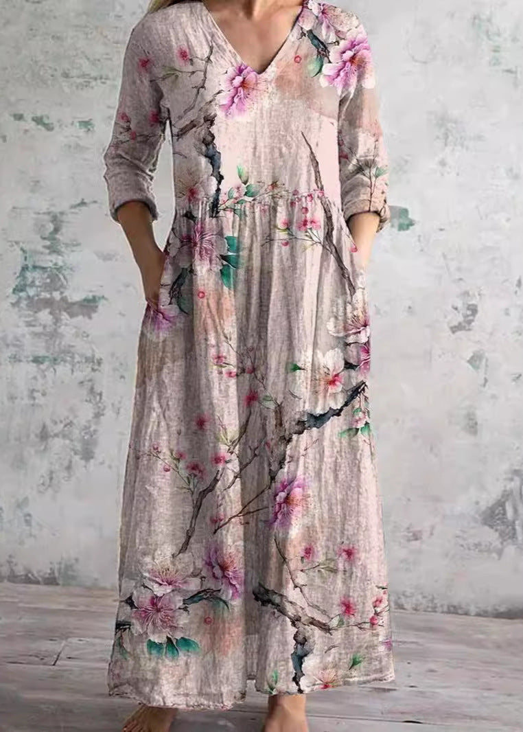Floral Dress Summer Dress Women Linen Cotton Blend
