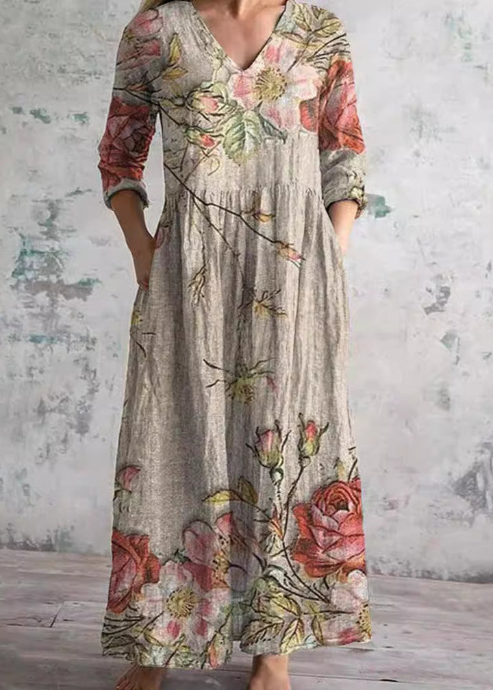 Floral Dress Summer Dress Women Linen Cotton Blend