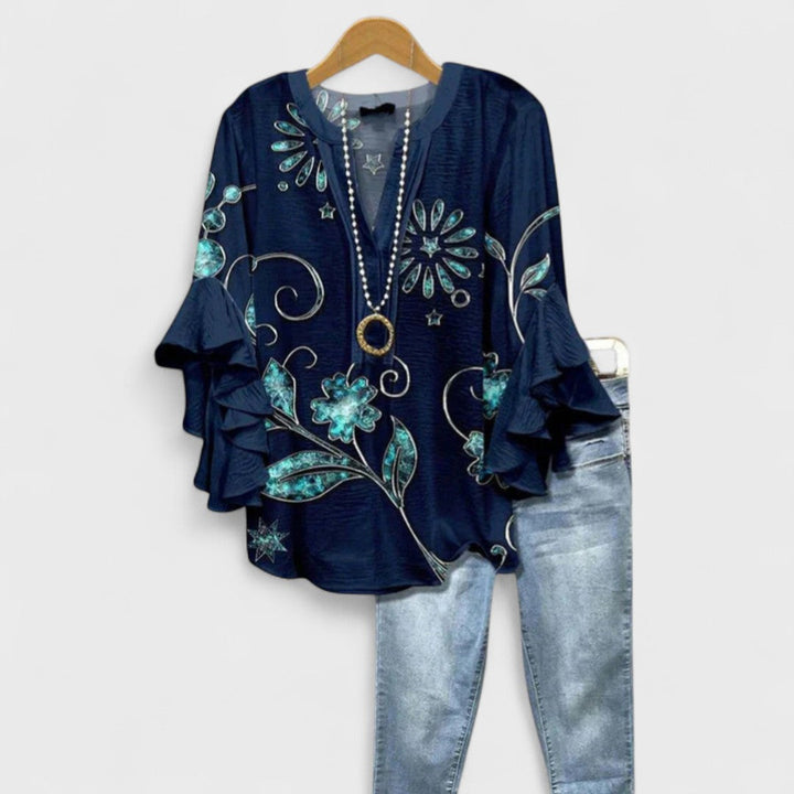 Naisten painettu pusero röyhelöillä hihoilla | Monipuolinen istuvuus